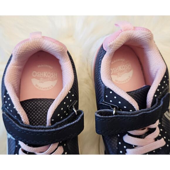 Osh Kosh Navy Blue and Pink with Pokladots Velcro Sneakers sz 10M - Picture 6 of 6